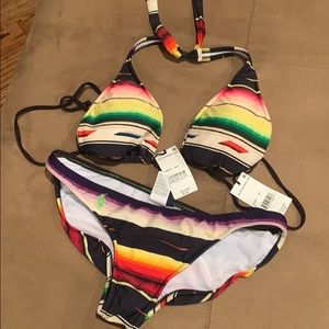 multicolored strip ralph lauren polo bikini